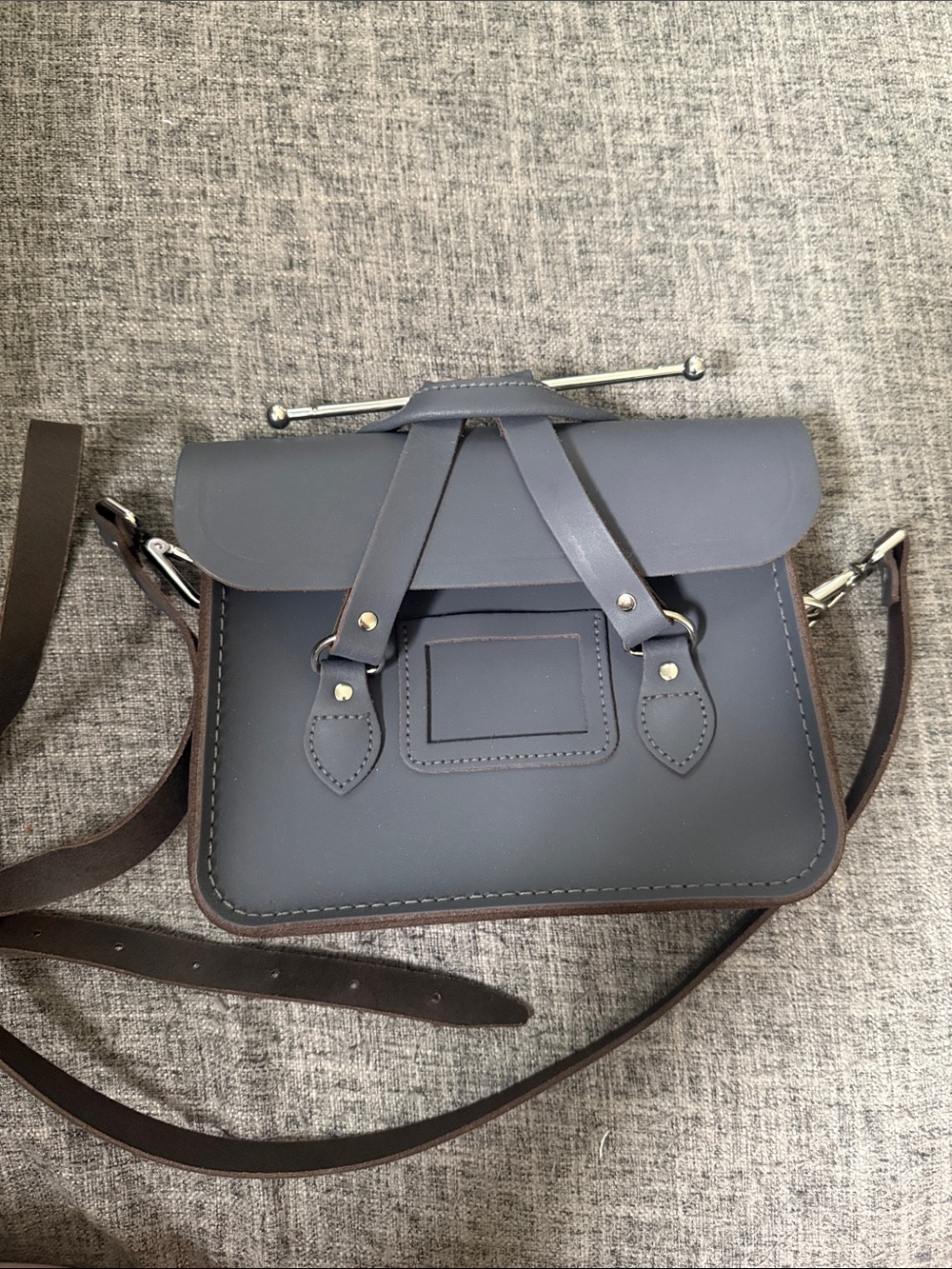 The Cambridge Satchel Company Slate Gray Leather Satchel Top Handle with strap